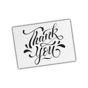 Custom flat card white card with black thank you text inspiration by qualitycustomboxes.com