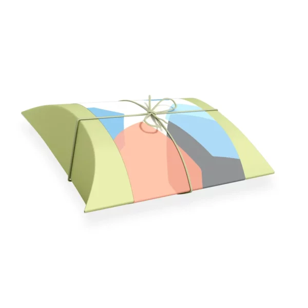 Custom Pillow Box Plain Green Color with Sleeve Ribbon Right Side View by qualitycustomboxes.com