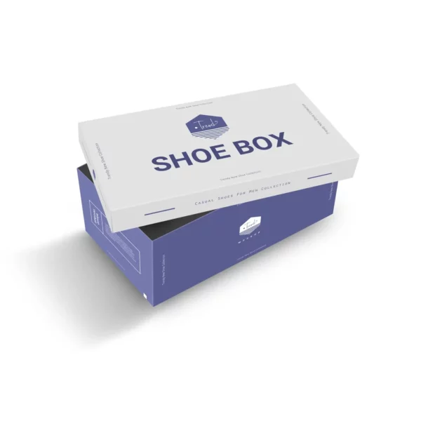 Custom Shoe Box White Color Lid With Logo Blue Bottom Inspiration by qualitycustomboxes.com
