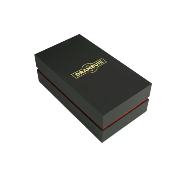 Custom Shoulder box closed top view black background golden logo printed inspiration by qualitycustomboxes.com