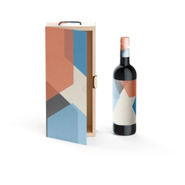 Custom Wine Display Gift Box with Handle Front View by qualitycustomboxes.com